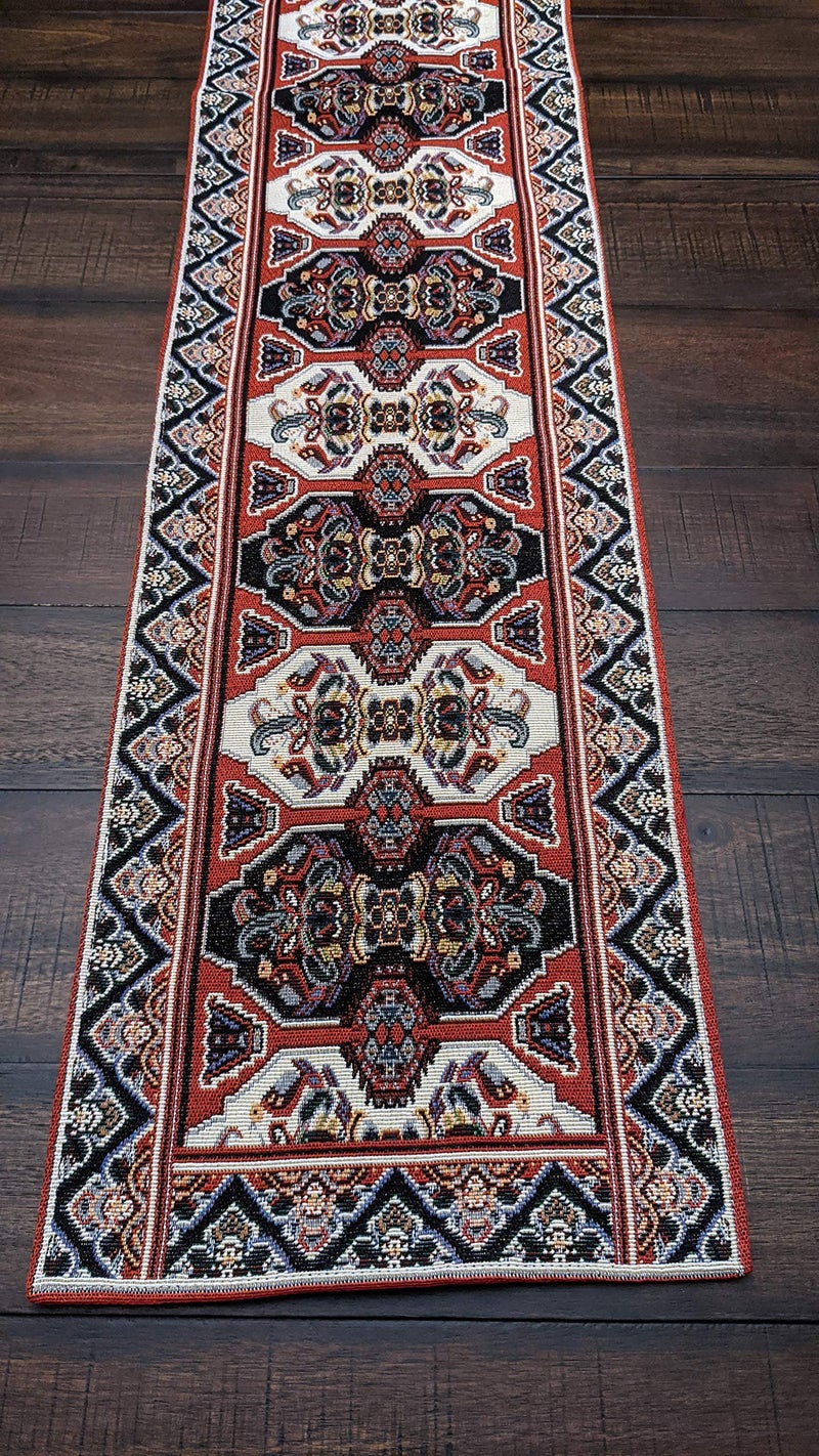 DaDa Bedding Majestic Red Kilim Rug Tapestry Dining Table Runner - Woven Elegant Intricate Floral Ornate - Royal Persian Rug Style Traditional Decorative Cotton Linen Kitchen Mats - 13" x 90" - Image 3